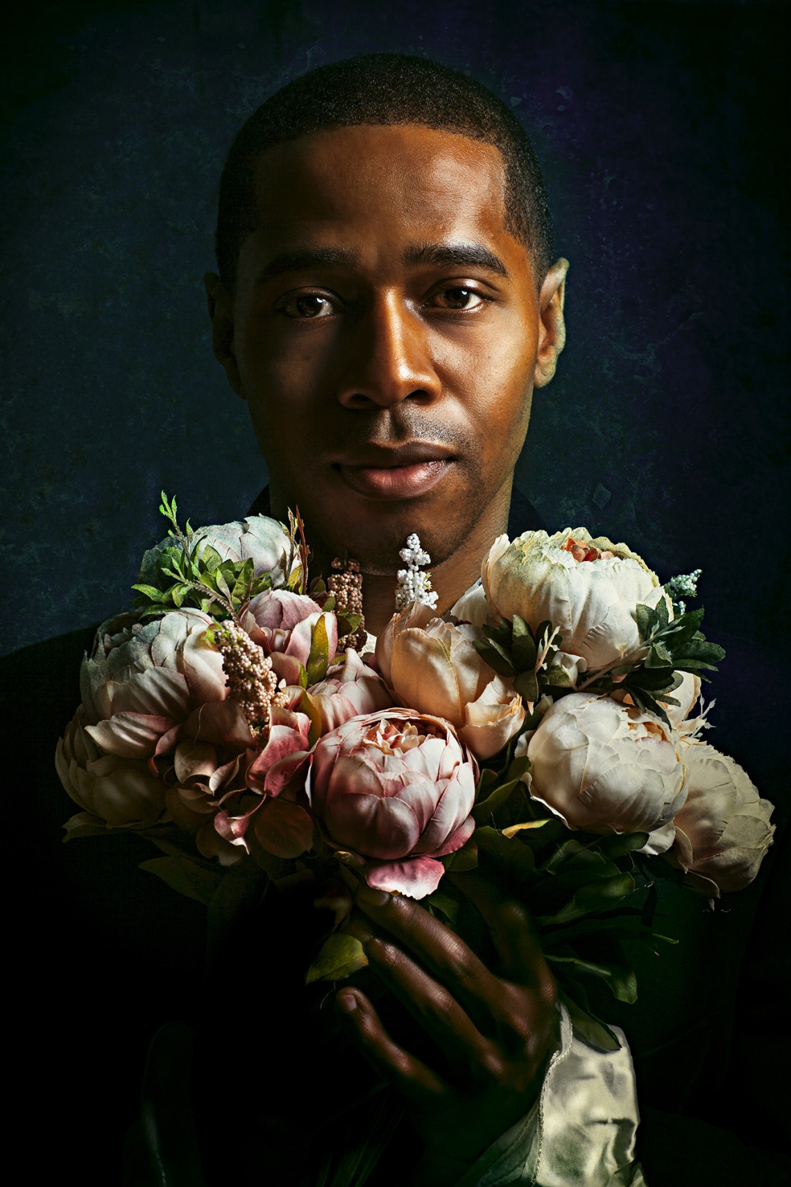 Painting of Black man with flowers