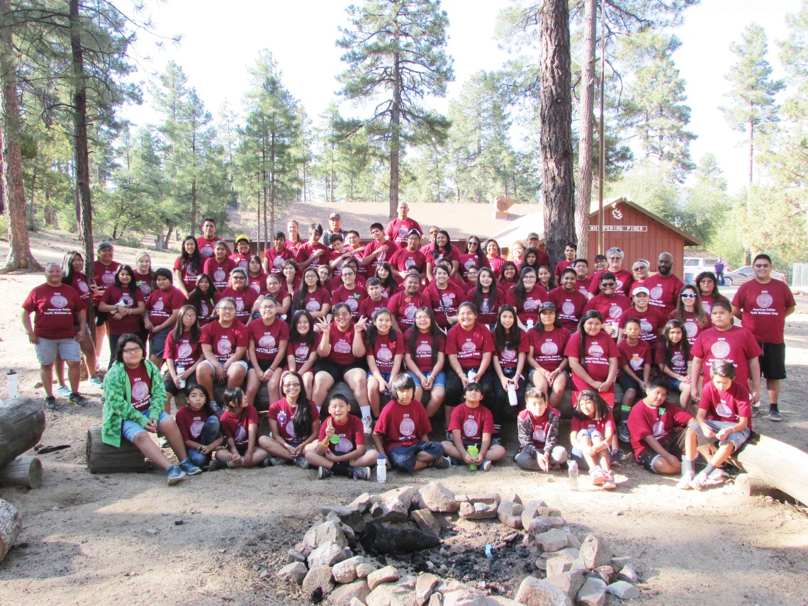 A photograph of students and staff at the American Indian Youth Wellness Camp