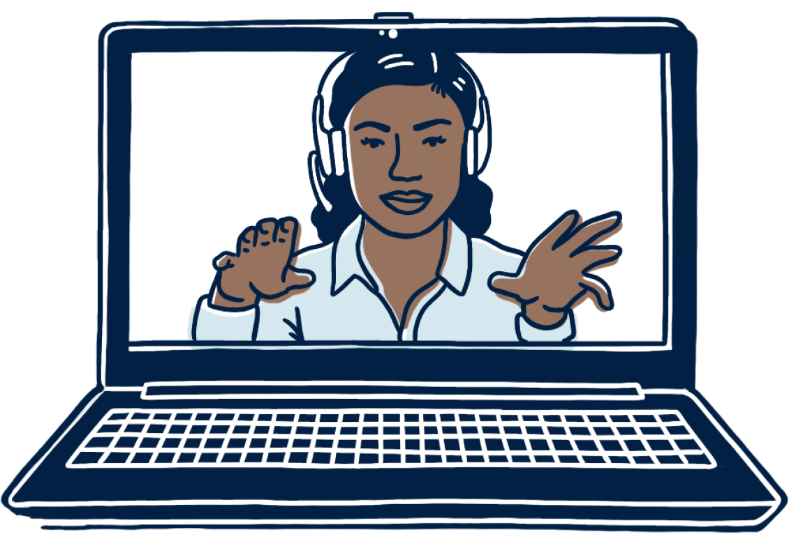 An illustration of a woman talking over a zoom call