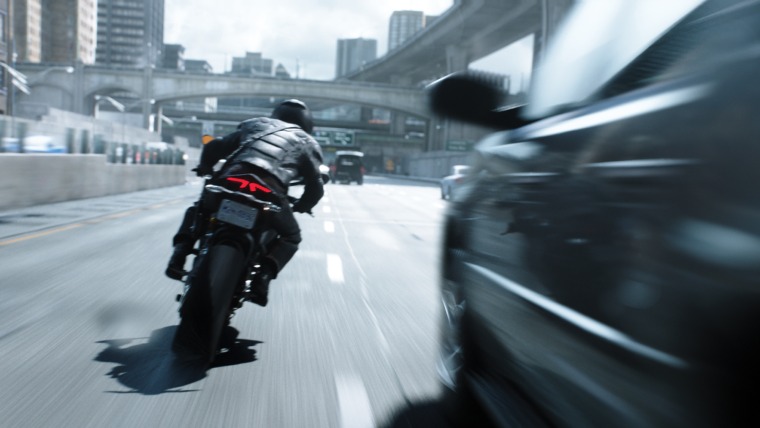 A photograph of a motorcycle chase from movie