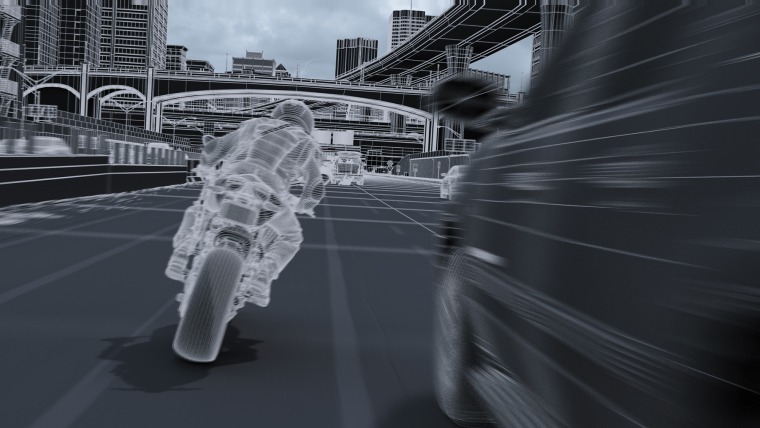 A computer rendering of the same motorcycle chase