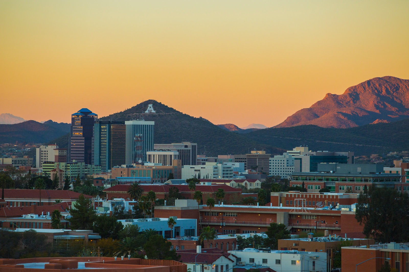 Tucson skyline with 'A' Mountain in distance