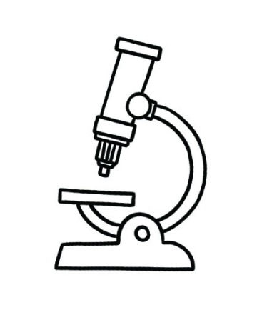 An illustration of a black and white microscope